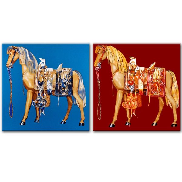Vintage Colorful Horse Wall Art Canvas Print - Image 3