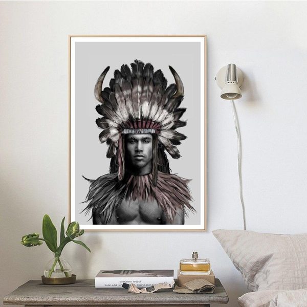 Indian Girl and a Man with Feathers Wall Art Canvas Print - Image 6