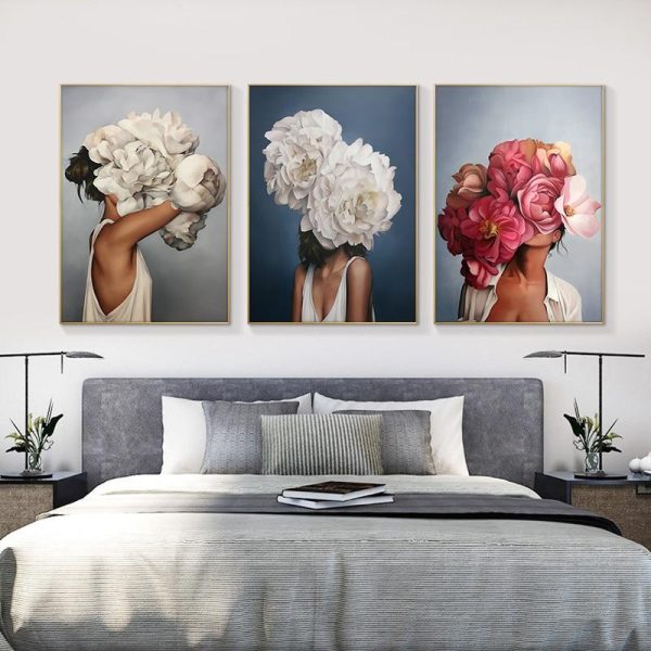 Women with Coloful Flowers Wall Art Canvas Print - Image 3