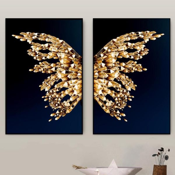 Golden Butterfly Canvas Print Wall Art Picture - Image 2