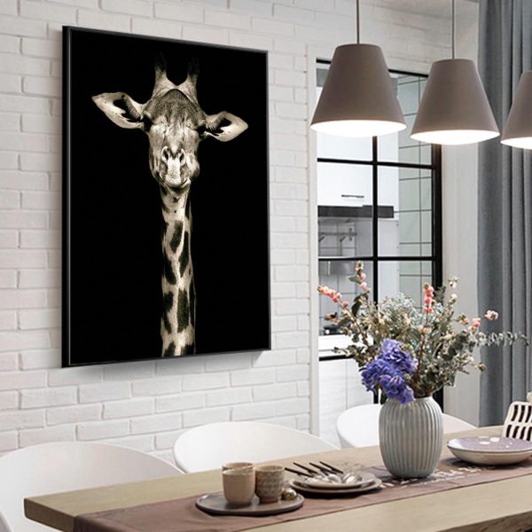 Giraffe On Black Background Wall Art Canvas Painting - Image 5