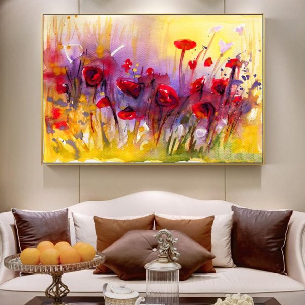 Colorful Red Poppies in the Field Wall Art Canvas Print