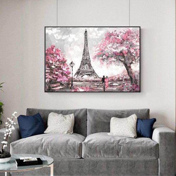 Romantic Paris Street Near the Eiffel Tower Wall Canvas Print - Image 5