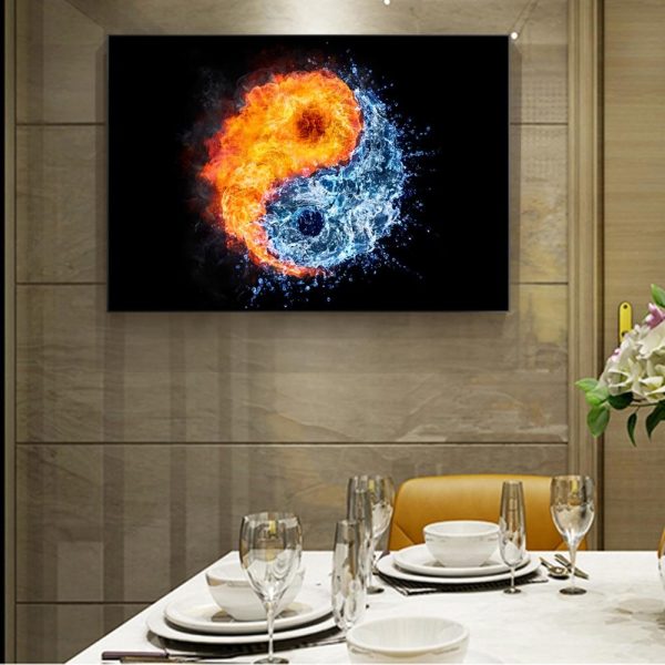Fire and Water Yin Yang on Black Wall Art Canvas Print - Image 6