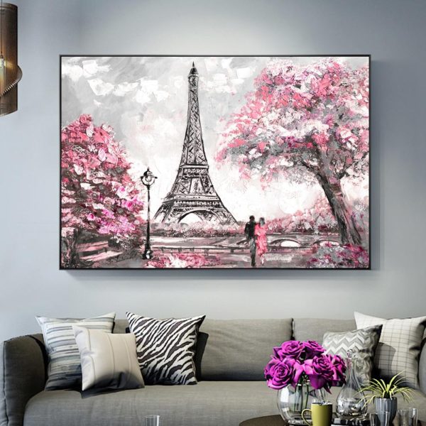Romantic Paris Street Near the Eiffel Tower Wall Canvas Print