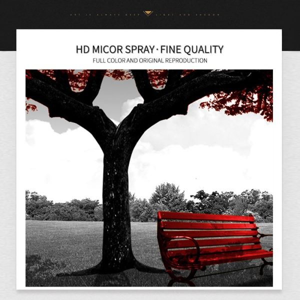 Red Tree and Bench Wall Art Canvas Print - Image 4