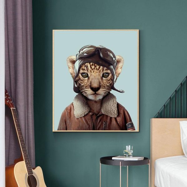 Cute Pilot Cat Wall Art Canvas Painting