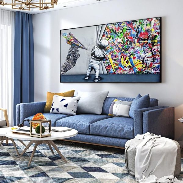 Kids Behind the Curtain Graffiti Art Canvas Poster