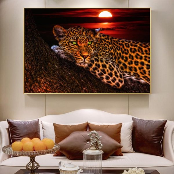 Leopard at Sunset Canvas Art Painting Wall Poster