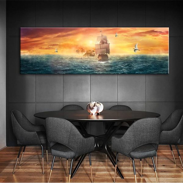 Seascape Scull Islands Ship Sailing Wall Art Canvas Print - Image 5