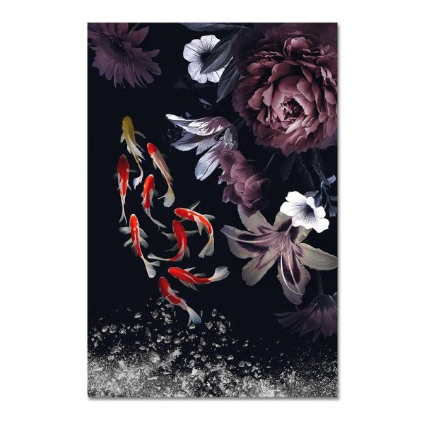 Goldfish and Peony Flowers Canvas Wall Art Painting - Image 5