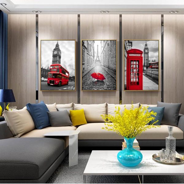 Realist London Big Ben and Paris the Eiffel Tower Wall Art Canvas Print - Image 3