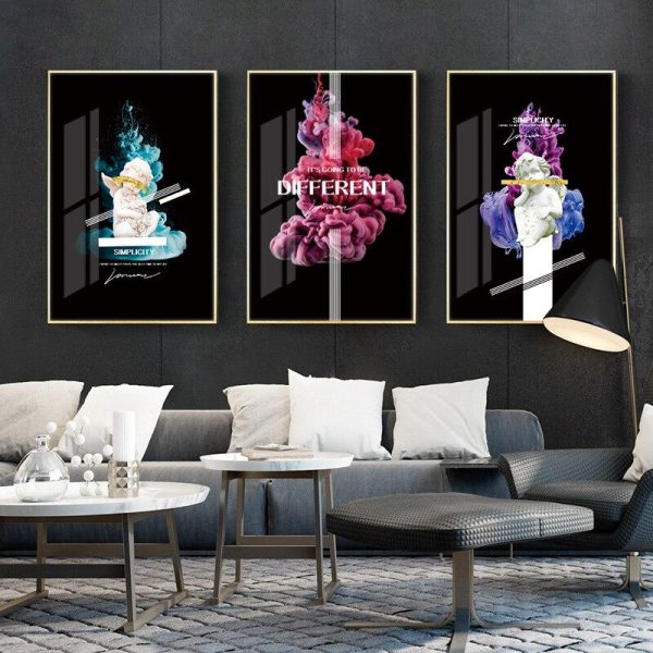 Little Angel Statue and Abstract Flower Wall Art Canvas Print - Image 4