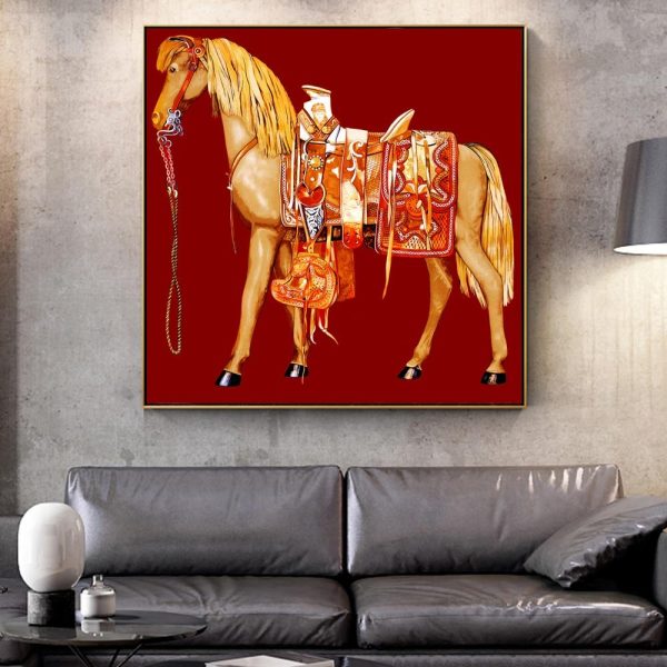 Vintage Colorful Horse Wall Art Canvas Print - Image 2