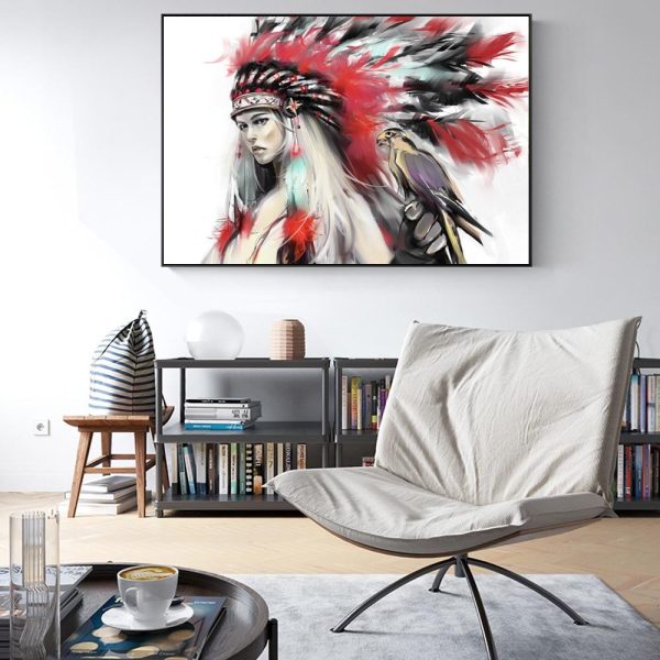 Indian Girl with Falcon Wall Art Canvas Print - Image 4