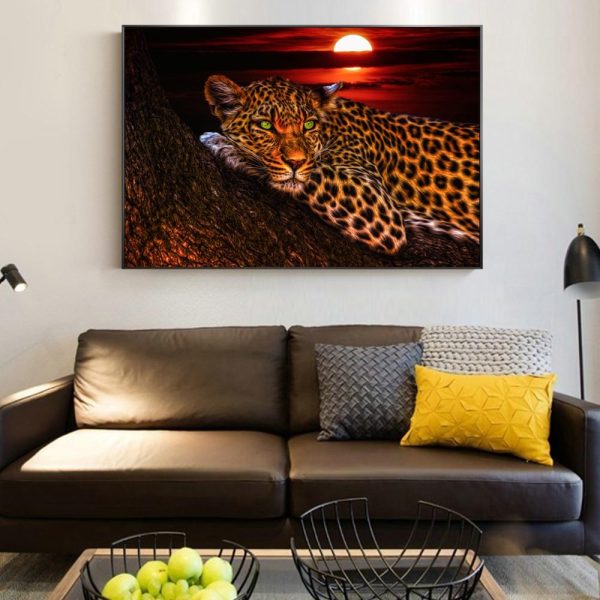 Leopard at Sunset Canvas Art Painting Wall Poster - Image 6