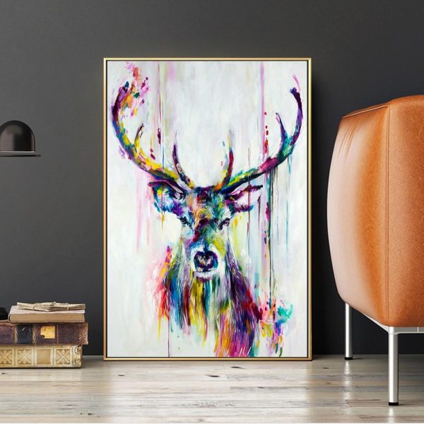 Watercolor Elephant and Deer Wall Art Canvas Print - Image 5
