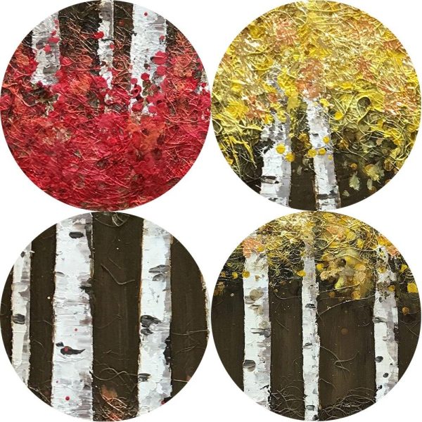 Golden Birch Trees in Red Grass Wall Art Canvas Print - Image 4