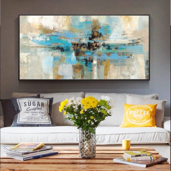 Abstract Turquoise Color Strokes Wall Art Canvas Print