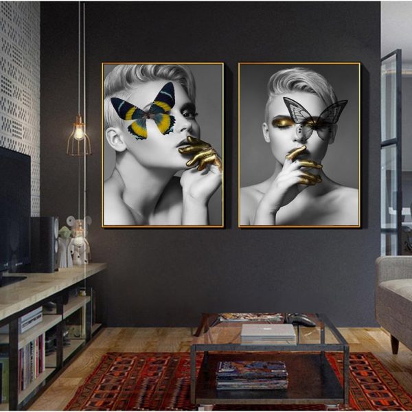 Lovely Girl with Colorful Butterflies Canvas Print Wall Art Picture - Image 6