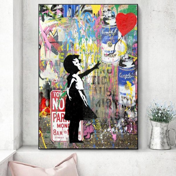 Girl Holding a Red Balloon Canvas Print Picture - Image 6