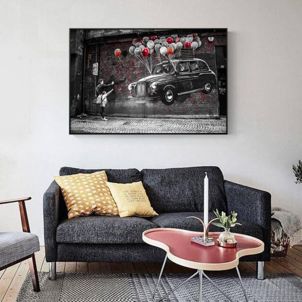 Car Flying on Colorful Balloons Canvas Print Picture - Image 4