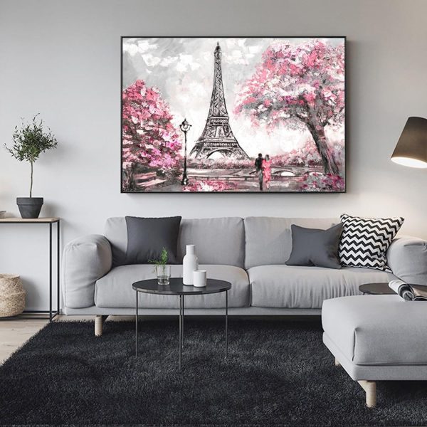 Romantic Paris Street Near the Eiffel Tower Wall Canvas Print - Image 2
