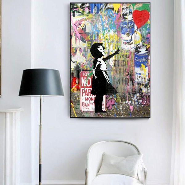 Girl Holding a Red Balloon Canvas Print Picture - Image 2