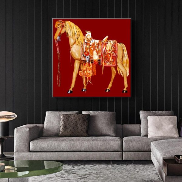 Vintage Colorful Horse Wall Art Canvas Print