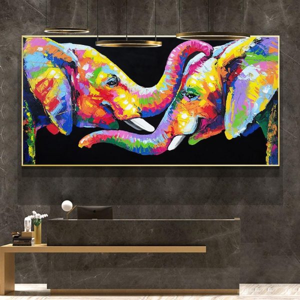 Abstract Lovely Elephants Wall Art Canvas Print - Image 4