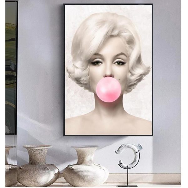 Movie Star Monroe and Hepburn with Bubble Gum Wall Art Canvas Print - Image 5