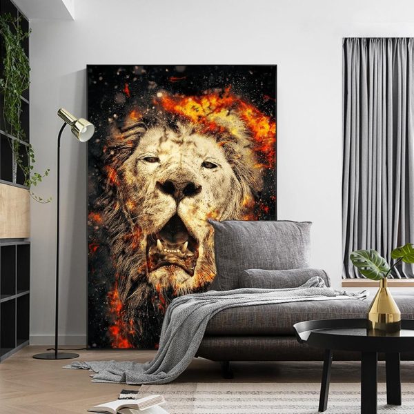 Lion Head with Fire Wall Art Canvas Print - Image 3