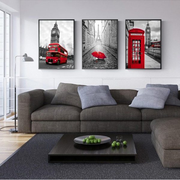 Realist London Big Ben and Paris the Eiffel Tower Wall Art Canvas Print - Image 5