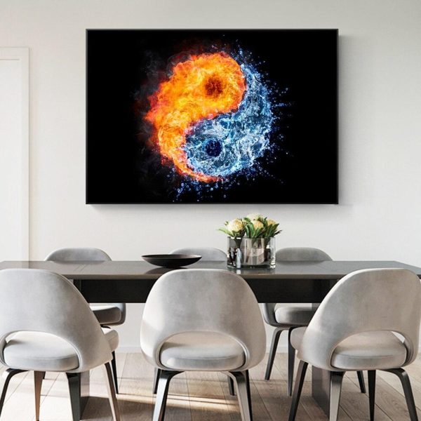 Fire and Water Yin Yang on Black Wall Art Canvas Print - Image 2