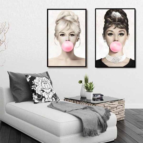 Movie Star Monroe and Hepburn with Bubble Gum Wall Art Canvas Print - Image 4