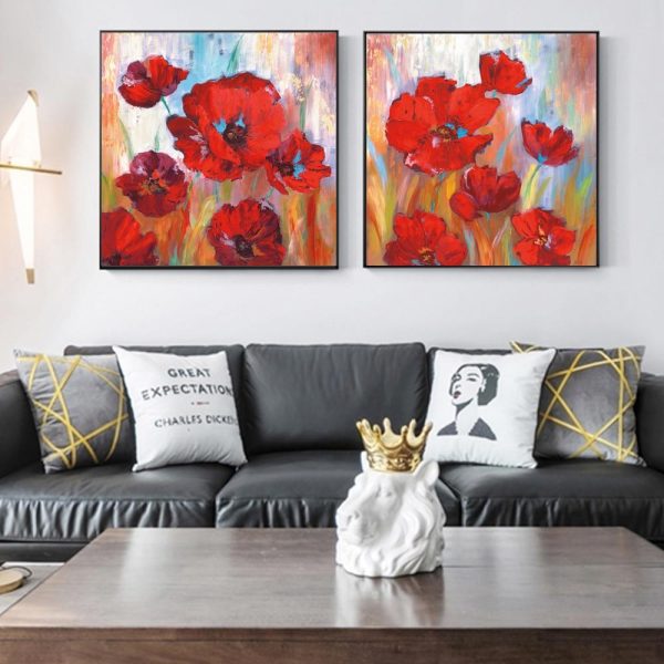 Red Colorful Poppies Wall Art Canvas Print - Image 4