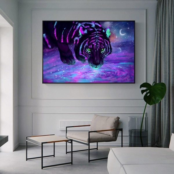 Galaxy Stars Tigers Canvas Wall Paintings - Image 2