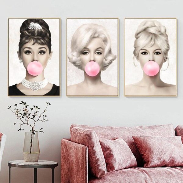 Movie Star Monroe and Hepburn with Bubble Gum Wall Art Canvas Print - Image 2