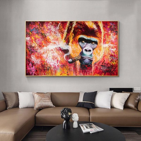 Colorful Smoking Gorilla Wall Art Canvas Print - Image 2