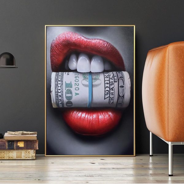 Red Lips with Bullet and Money Wall Art Canvas Print - Image 6