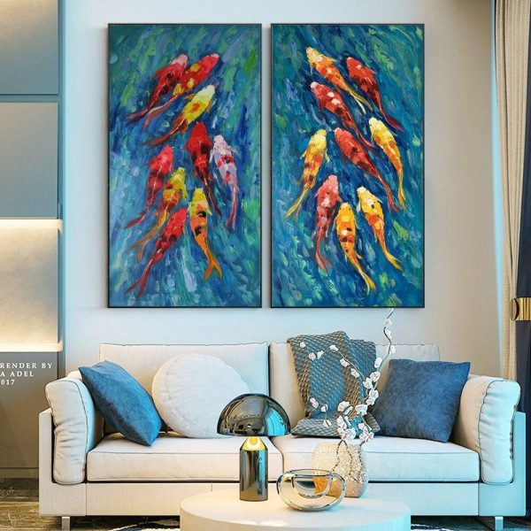 Abstract Swiming Fishes Canvas Wall  Paintings - Image 2