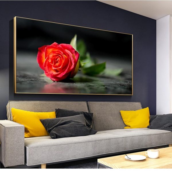 Large Red Rose on a Dark Background Wall Art Canvas Print - Image 4