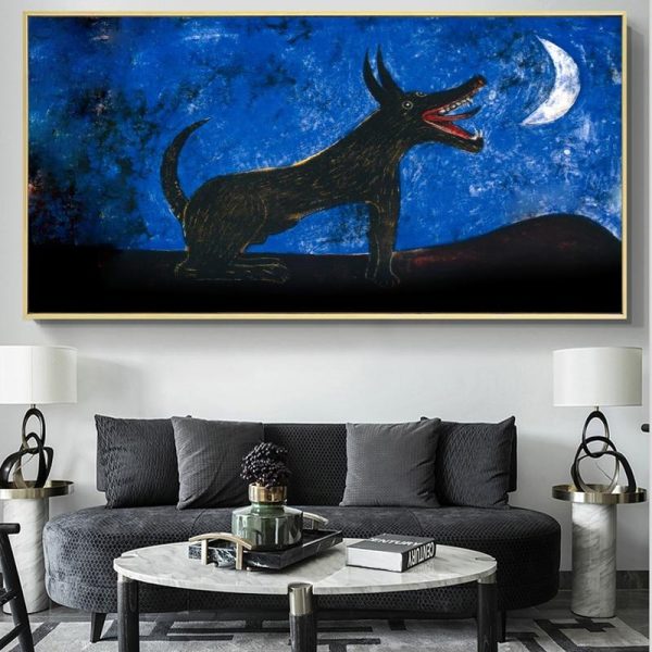 Dog Howling at the Moon Graffiti Canvas Print Wall Picture - Image 3