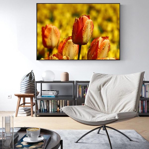 Colorful Tulip Flowers in Water Drops Wall Art Canvas Print - Image 5