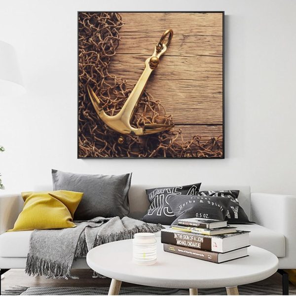 Golden Anchor and Fishing Net Canvas Print Picture - Image 6