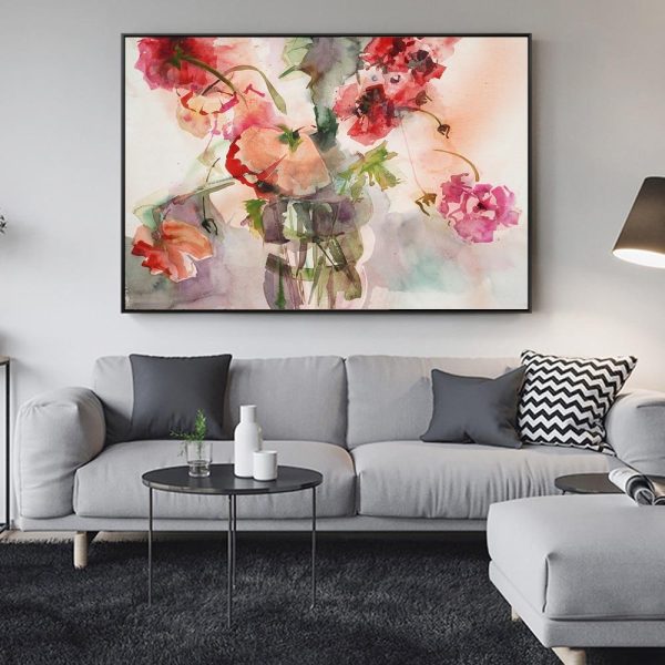 Watercolor Soft Pink Flowers Wall Art Canvas Print