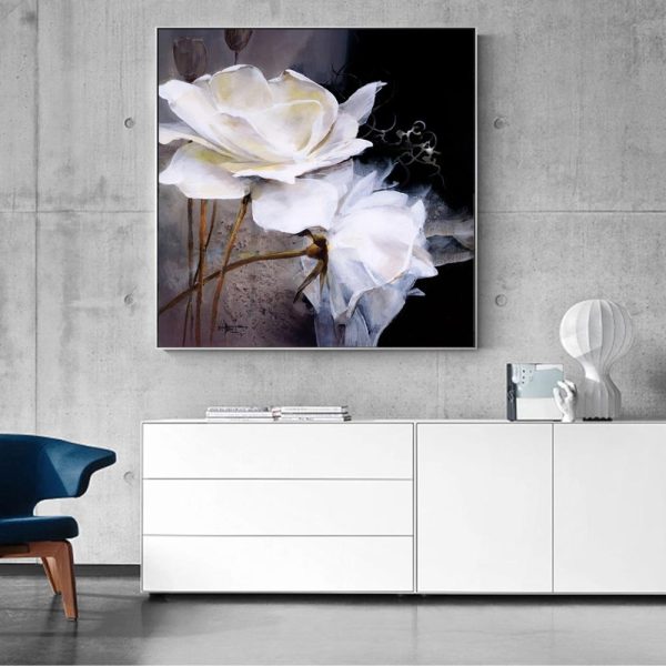 Large White Flowers Wall Art Canvas Print - Image 2