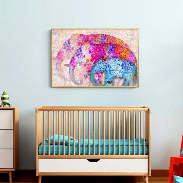 Colorful Elephant Family Canvas Print Wall Picture - Image 3