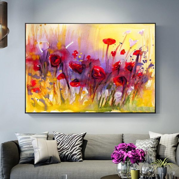 Colorful Red Poppies in the Field Wall Art Canvas Print - Image 2