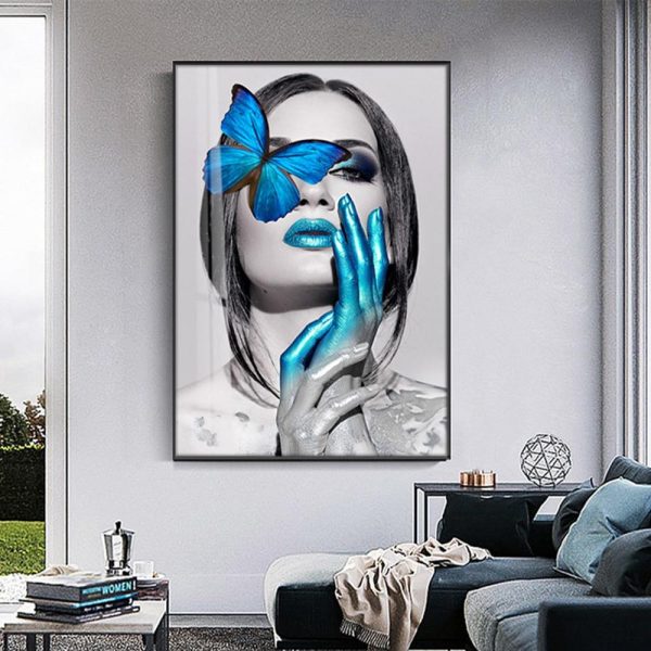 Lovely Girl with Colorful Butterflies Canvas Print Wall Art Picture - Image 2